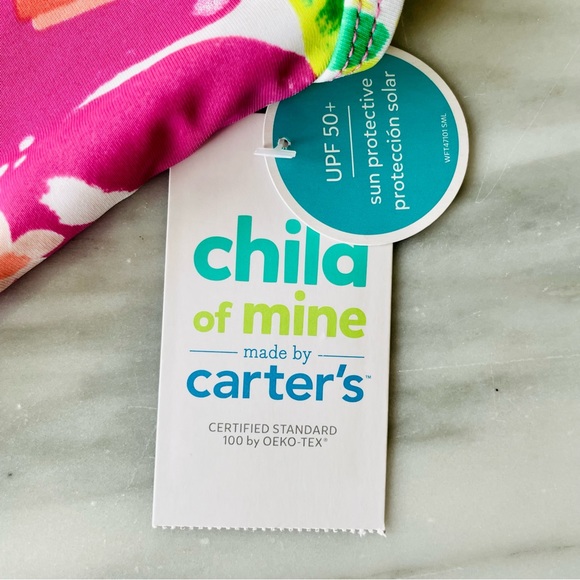 Carter’s•NWT•12m•1-Piece Floral Swimsuit•Ruffled Front+Straps~Bow•Diaper Snaps - Picture 10 of 12